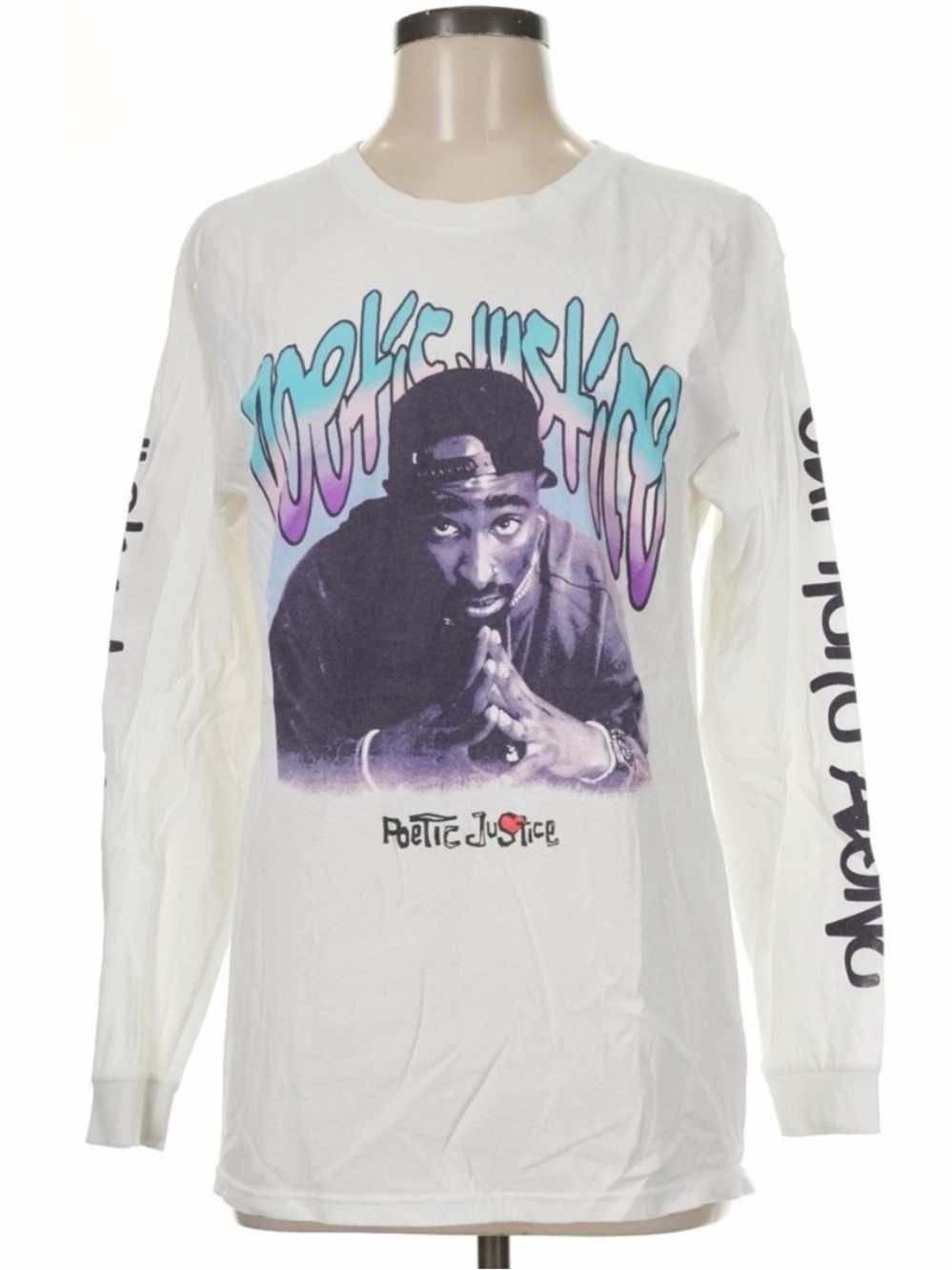 Poetic Justice Tupac Shakur Graphic Long Sleeve Shirt White Streetwear Medium